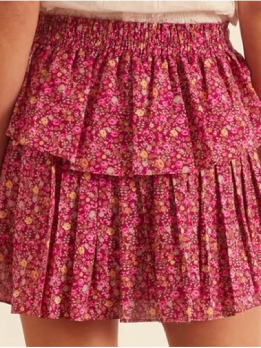 Aeropostale Floral Tiered Mini Skirt Smocked Waist Maroon - Size Medium